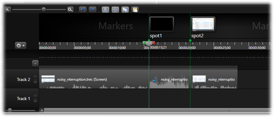 Markers set in a Camtasia project