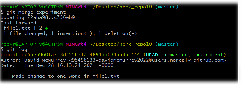 Output of git merge command