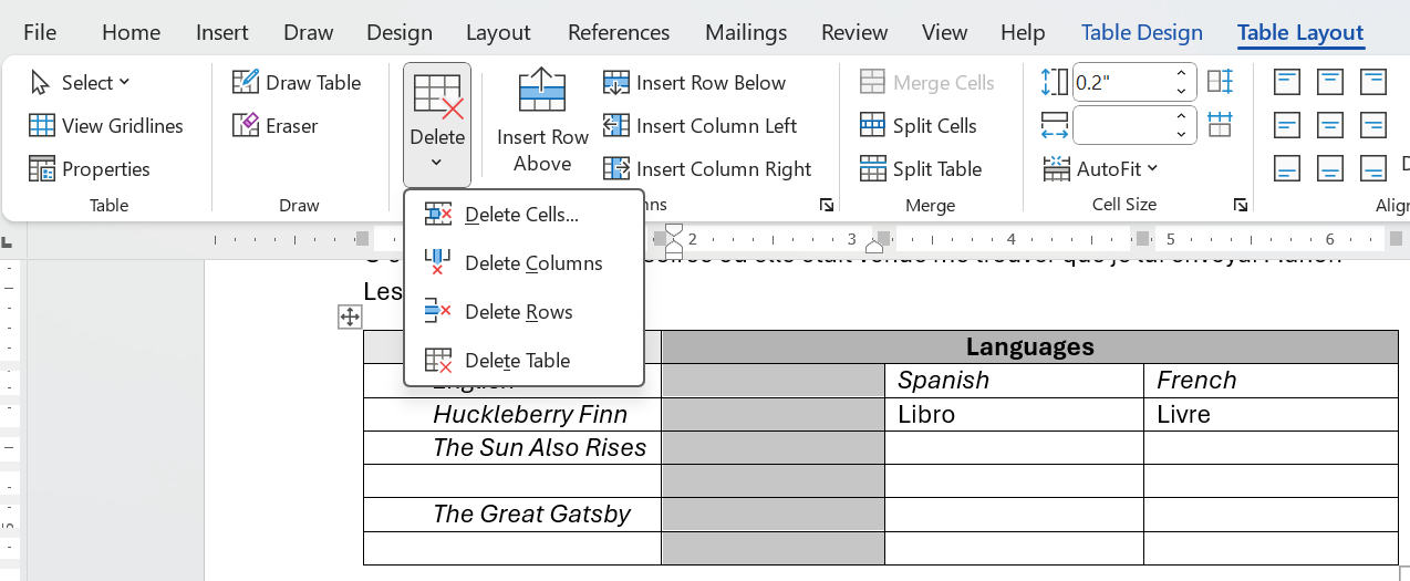 Delete rows or columns