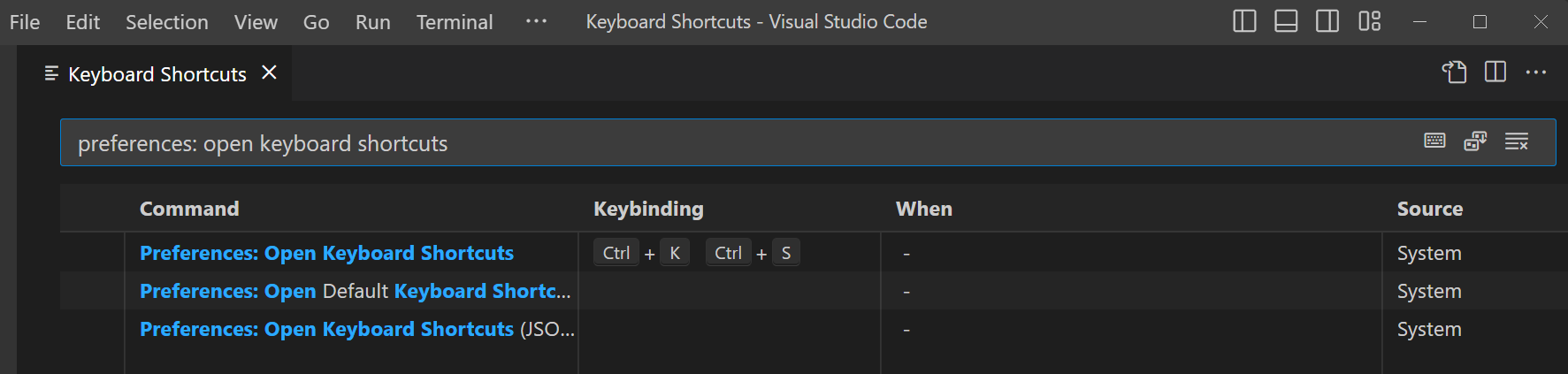 Listing of all keyboard shortcuts