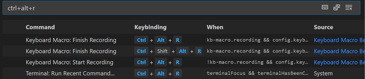 Search string to find keyboard shortcut