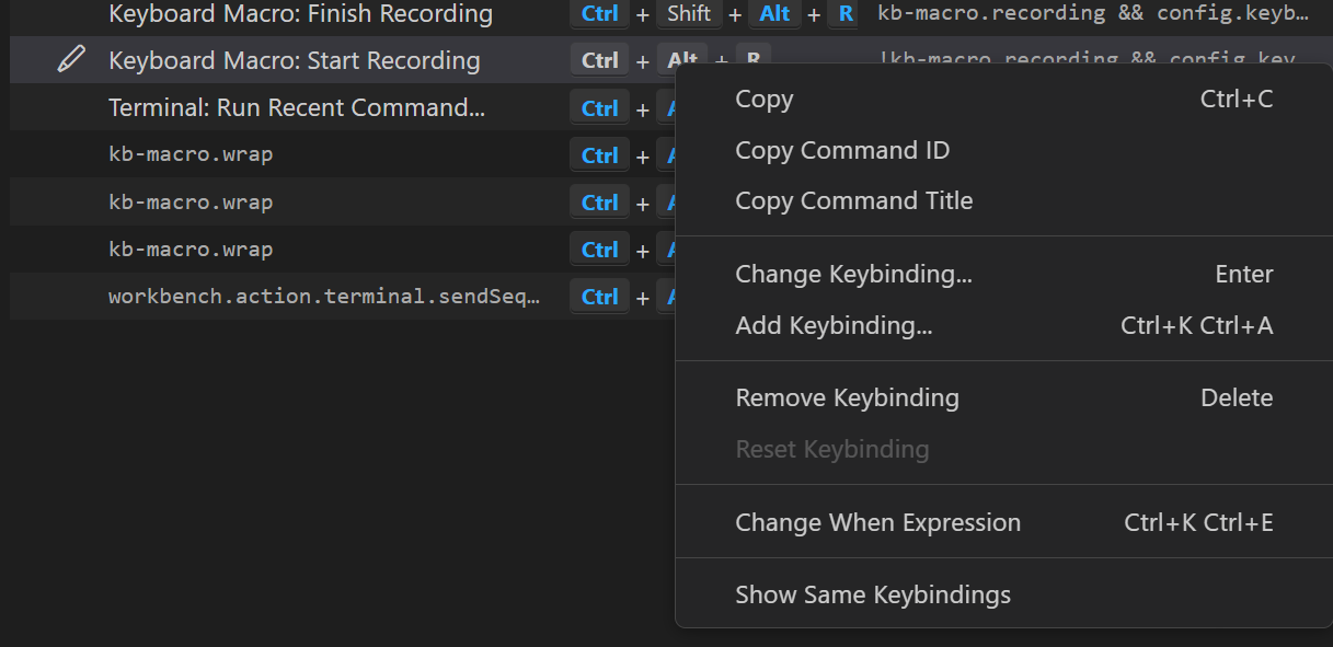 Search string to find keyboard shortcut