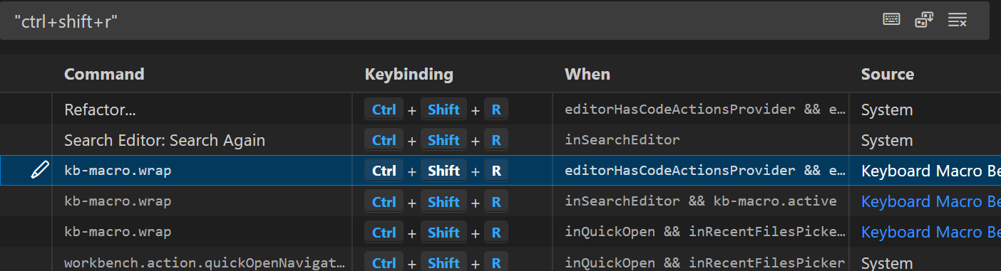 Other keyboard shortcuts using Ctrl+Shift+R